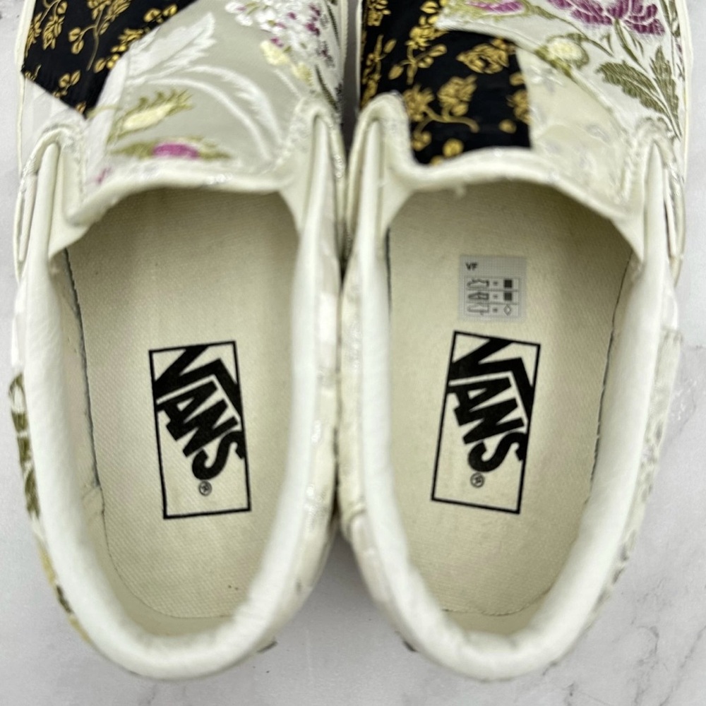 Vans Classic Slip On Shoes Womens Size 6.5 Retro Floral Patchwork White Brocade - Picture 9 of 14